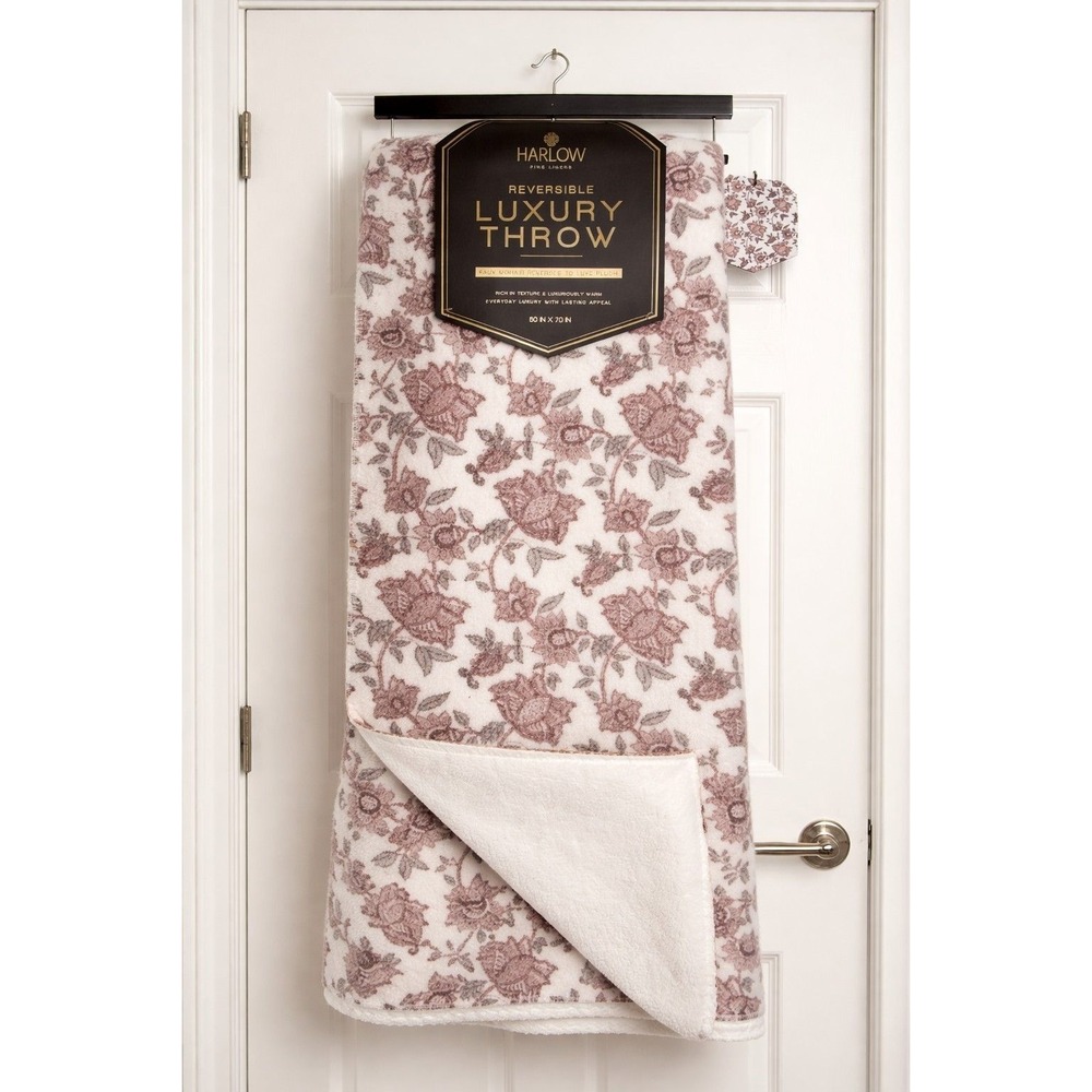 Reversible Luxury Throw Blanket Floral Faux Mohair Plush 50x70